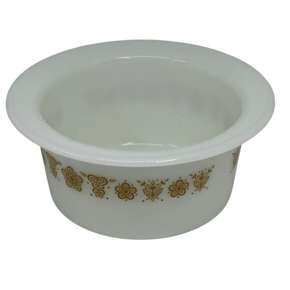 VTG Pyrex Butterfly Gold Butter Dish Bowl White Milk Glass w/ Gold Floral NO LID - Picture 1 of 6